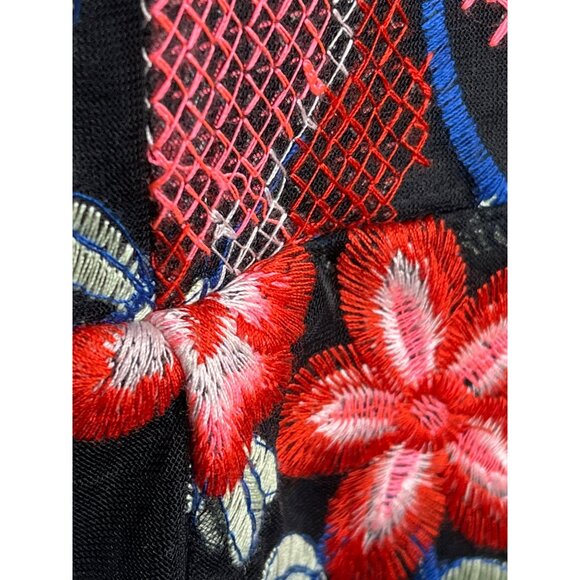 Sam Edelman Black Red Floral Embroidered Sheath Dress Women’s Size 8 - Picture 7 of 12